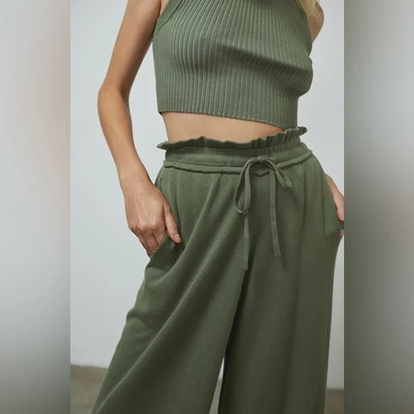 NWT Lunya Cozy Cotton Silk Relaxed Pant In Humble Green
